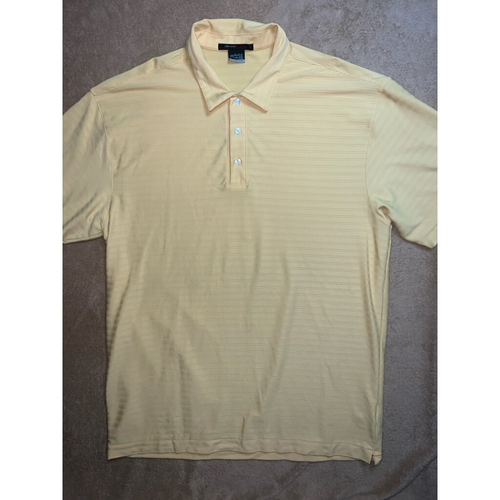 Tiger‎ Woods Collection Nike Fit Dry Men XL Pale Yellow Pinstripe Golf Polo